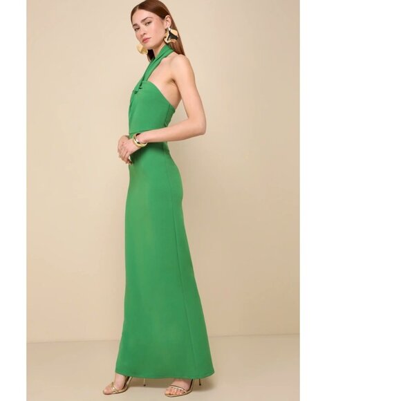 Lulus Mesmerizing Perfection Green Halter Neck Backless Maxi Dress Size XS NWOT - Picture 2 of 5